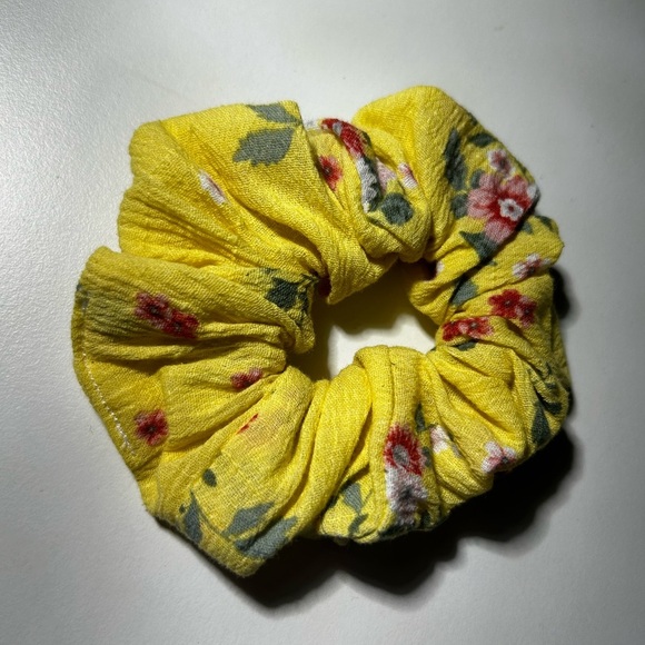 Yellow Floral Hand-Sewn Scrunchie - Picture 1 of 2
